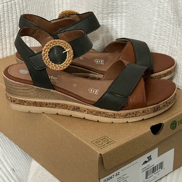 Remonte Brown and Dark charcoal Gray Sandals with Low Wedge Heel - Picture 2 of 13